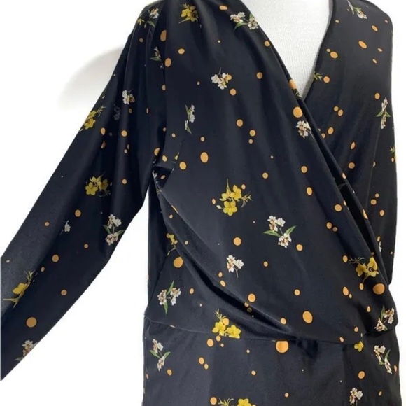 Dorothy Perkins Floral Blouse Top Long Sleeves Black Wrap Front Stretch UK 12 - Picture 10 of 15